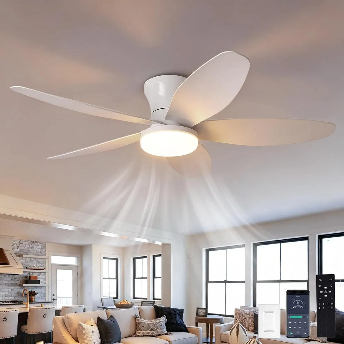 Ventilateur, 100cm, minuteur, décoration de salon, Minuterie&TéLéCommande et App, Réversibles 6 Vitesses
