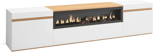 Meuble TV, 80 pouces, 200x45x35cm, blanc, foyer électrique, Skraut Home