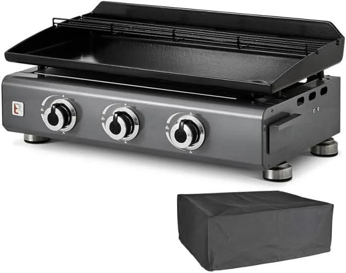 Produit Plancha gaz Silvia IIG 3 feux Gun Metal, BRASERO BY FAVEx, Plaque fonte émaillée 5 mm, 5 kW, 67 x 34 cm, 10 convives, Housse incluse