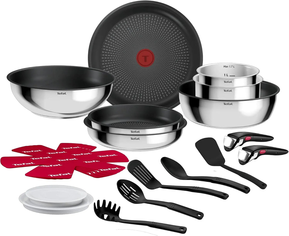 Tefal Batterie, batterie de casseroles et poêles, acier inoxydable, 20 pièces, cuisine