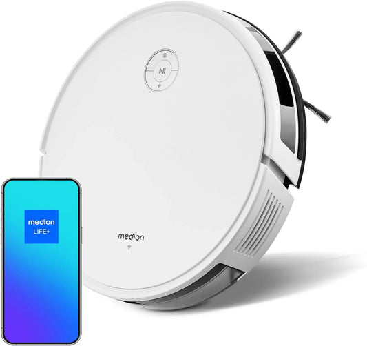 Robot aspirateur, MEDION S35, Commande par app et vocale, Puissance d'aspiration de 4000Pa