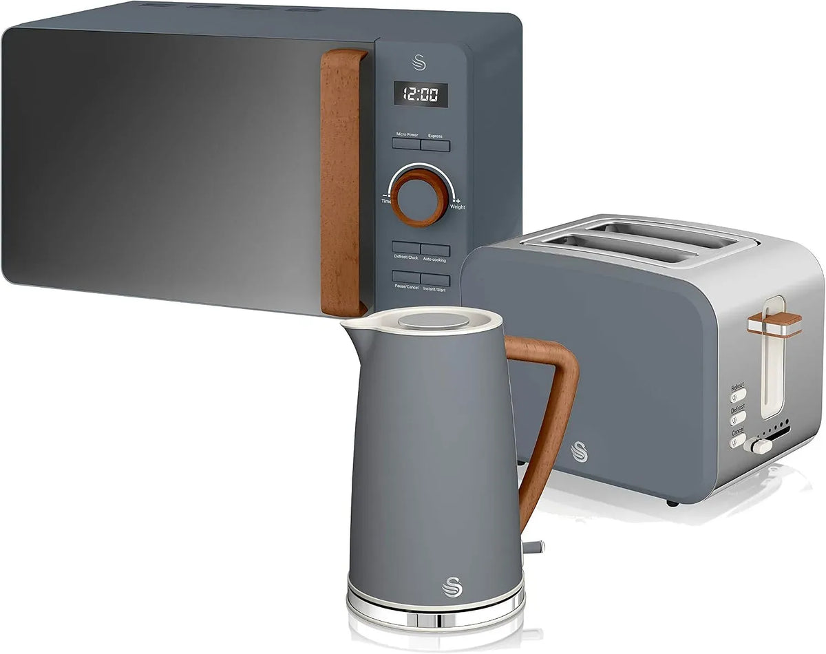 Micro-ondes L 2200, 1,7 L, 2200 W, gril, four micro-ondes, gris, Swan Nordic Set petit-déjeuner boui oire 1,7 W, gri e-pain à fente arge 2 tranches