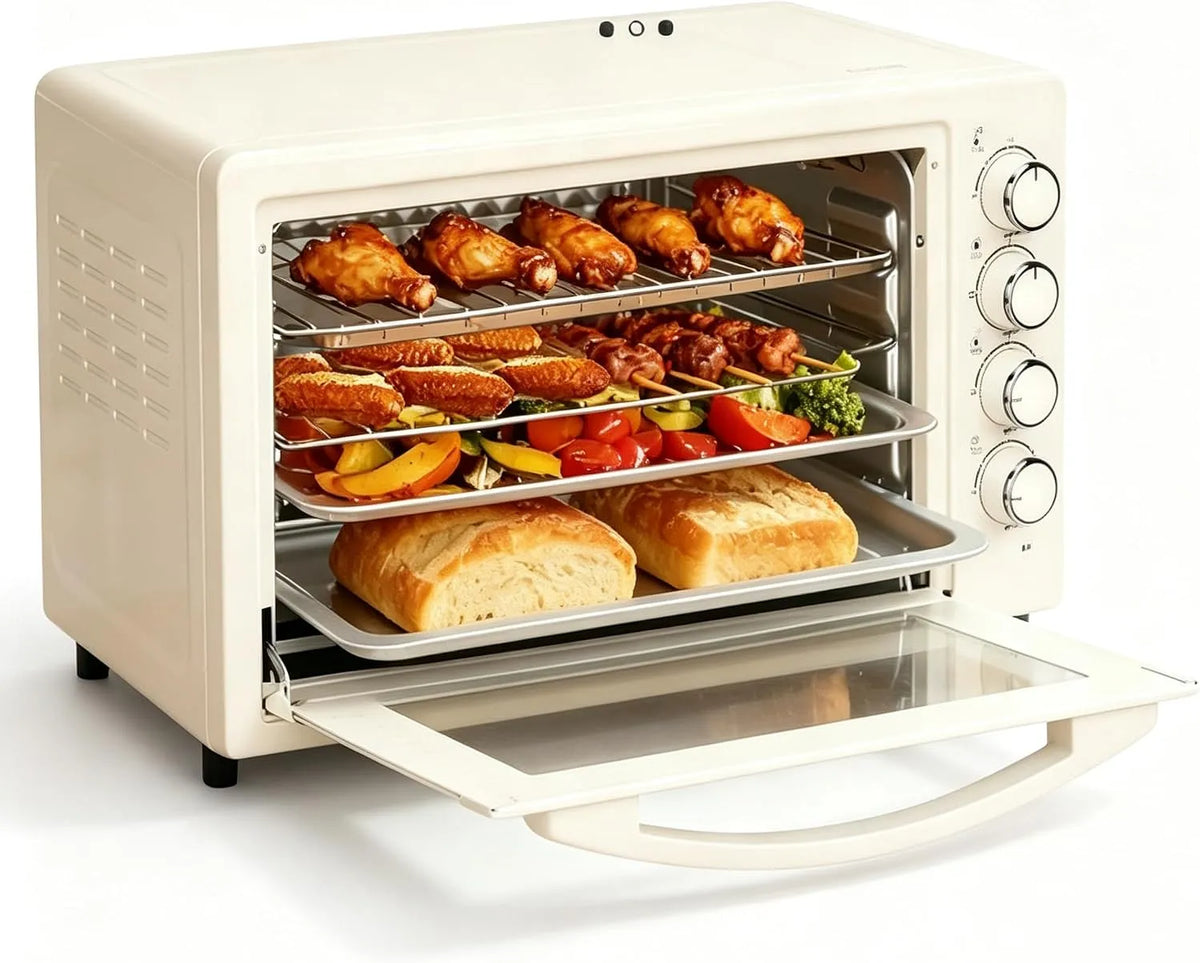 Four électrique, 45 L, 1700 W, 8 programmes, 100 à 250 °C, minuteur, gril, commande à 4 boutons, double résistance chauffante 100-250 °C et minuterie