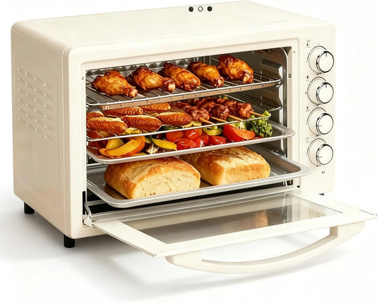 Four électrique, 45 L, 1700 W, 8 programmes, 100 à 250 °C, minuteur, gril, commande à 4 boutons, double résistance chauffante 100-250 °C et minuterie