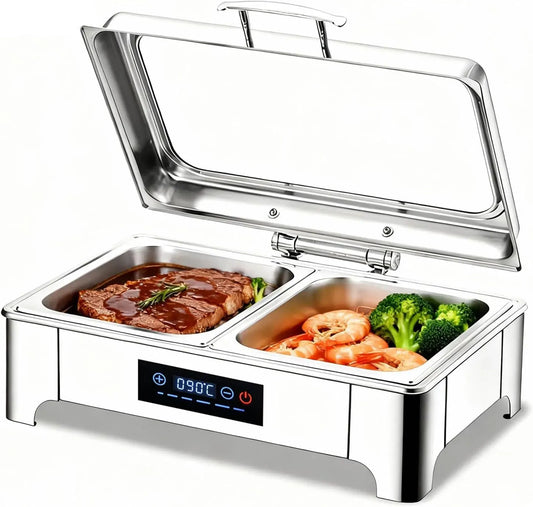 Chauffe-plats de buffet, 9 L, 400 W, 35 à 90 °C, tactile, maintien au chaud, amovible, acier inoxydable