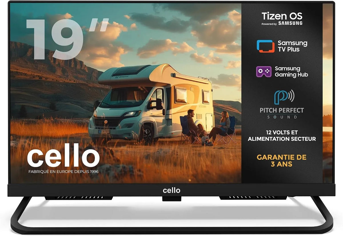 Samsung CTRAV-19TZ Smart TV, 19 pouces, 12 V, téléviseur, Tizen OS, triple tuner DVB-T2, S2, Bluetooth, camping, Cello CTRAV-19TZ Smart TV 19' 12V
