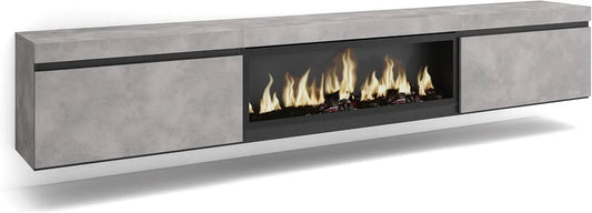Meuble TV, 267x45x35 cm, Cheminée électrique XXL, TV Grand Format