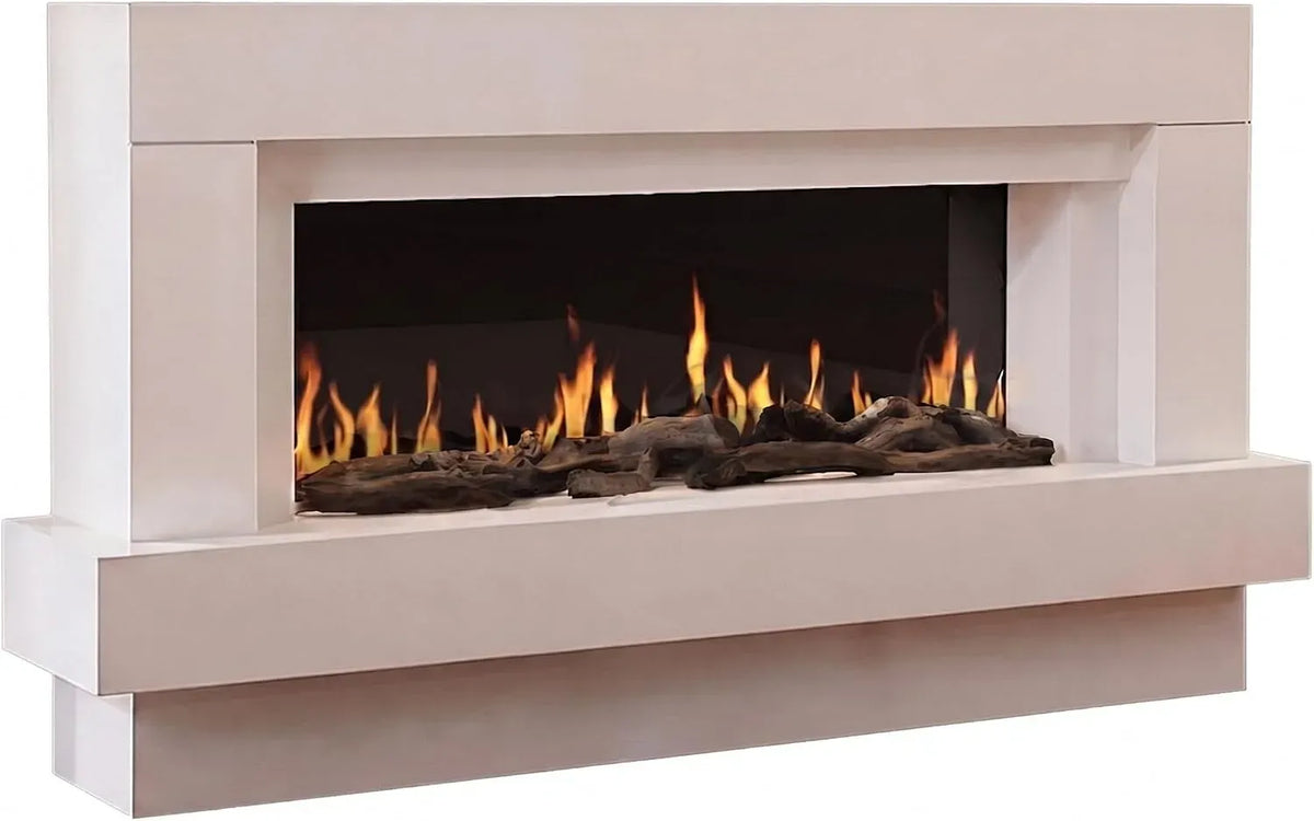 3XL Conçue en France, WiFi, Cheminée électrique Linea Blanche 152cm à Poser au Sol avec Effet Flammes LEDs 7 Couleurs, Garantie 2 Ans, Crépitement des