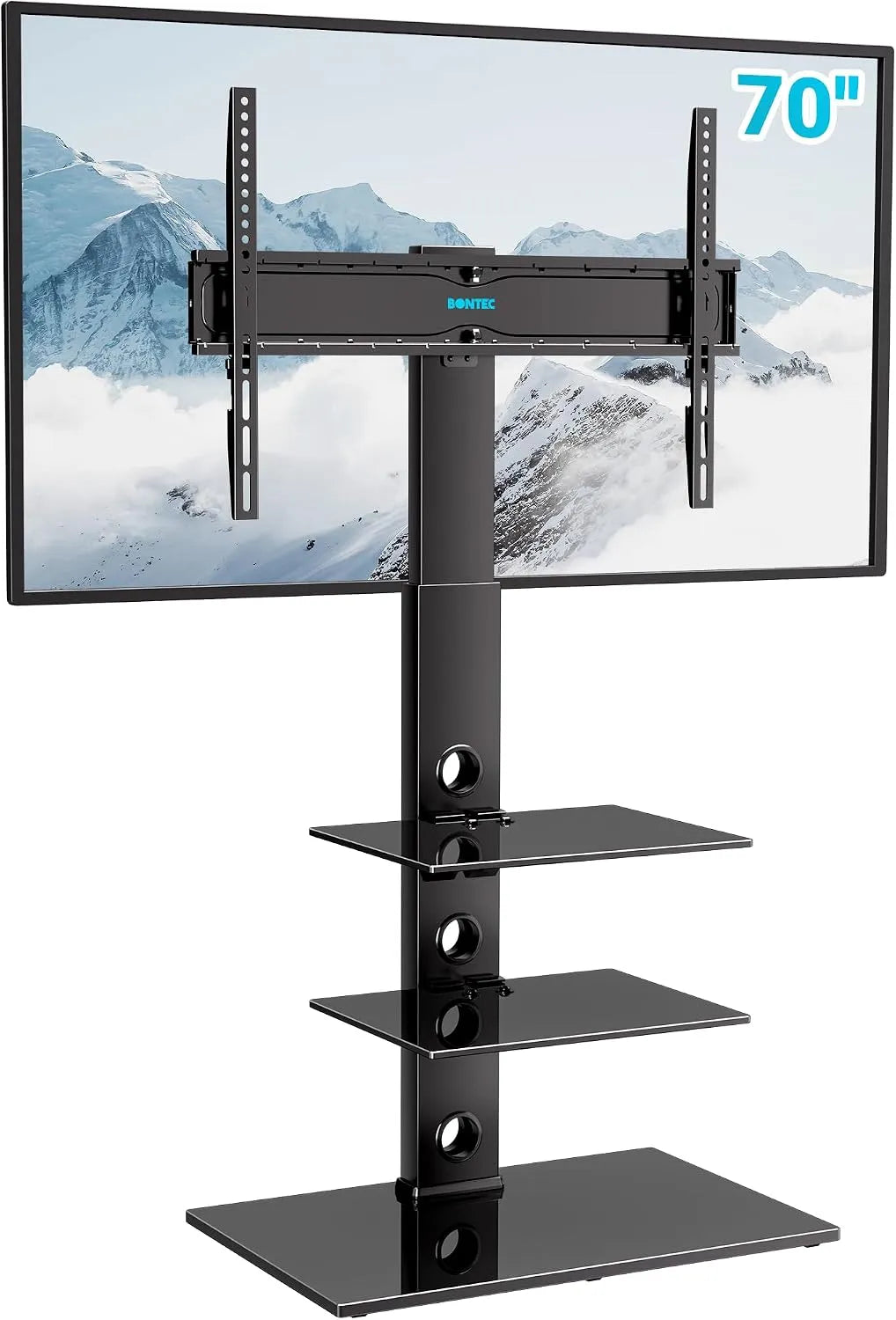 Meuble TV, 70 pouces, 600x400mm, 3 niveaux, Charge 40 kg, 30-70 Pouces, Pour Téléviseurs Plats ou Incurvés, Hauteur Réglable