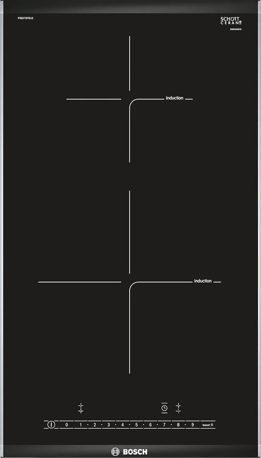 Bosch PIB375FB1E Plaque à induction, 30 cm, table de cuisson à induction, Boost, minuteur, noir, timer avec fonction arrêt, PowerBoost, Série 6