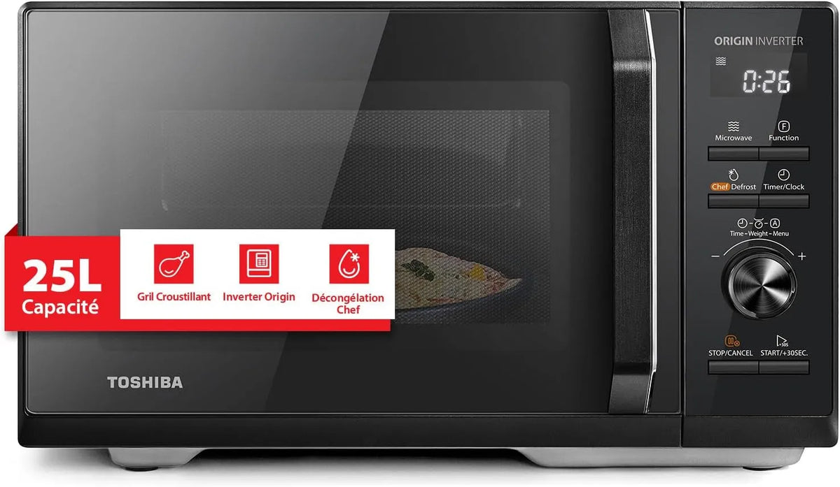 Toshiba MW3-AG25PFI 3-en-1 Micro-ondes, 25 L, 900 W, gril, Inverter, décongélation, four micro-ondes, 7 Menus Automatiques, Cussion Rapide