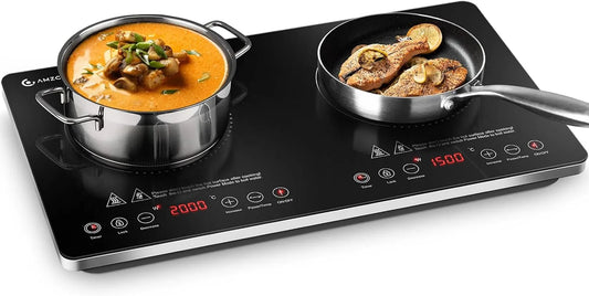 Plaque à induction, 2 foyers, 3500 W, table de cuisson à induction, minuteur, pose libre, portable, 2 zones de température, Minuterie 4 Heures
