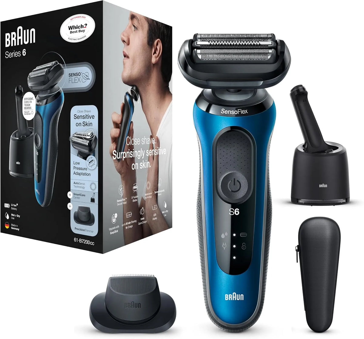 Braun 60-B7200cc Rasoir, prise, gril, sans fil, bleu, pour homme avec tondeuse de précision et centre SmartCare