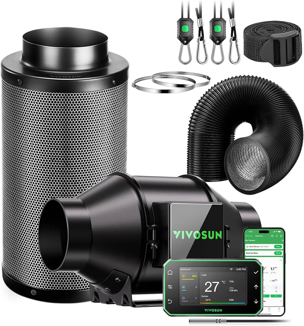 E42A Filtre, 100 mm, Wi-Fi, 2 zones de température, pour Tentes de Culture et Hydroponie, VIVOSUN