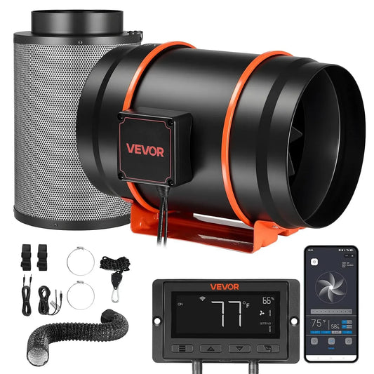 VEVOR EC 203 Ventilateur, 1372 m³/h, minuteur, application, Kit extracteur d'air en ligne 1372 m³/h, 10 niveaux de vitesse
