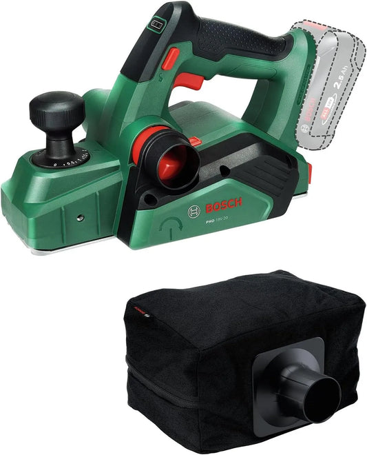 Bosch PHO 18V 18V-20 avec sac à poussière, rabotage possible sous différents angles, 18V System rabot sans-fil PHO 18V-20, changement de fer facile