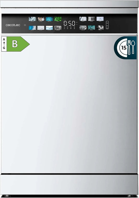 Cecotec Bolero Aguazero 6700 Lave-vaisselle, 60cm, classe énergétique B, Inverter, blanc, 15 couverts, O2 Dry, Lavage Double Zone, Plateau Ajustable