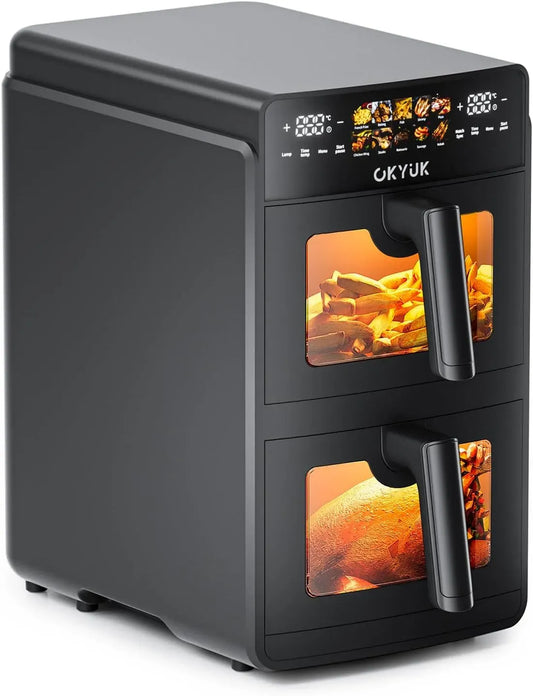 Friteuse à air chaud, 10 L, 10 programmes, friteuse électrique sans huile, Air Fryer 2 Compartiments 10L