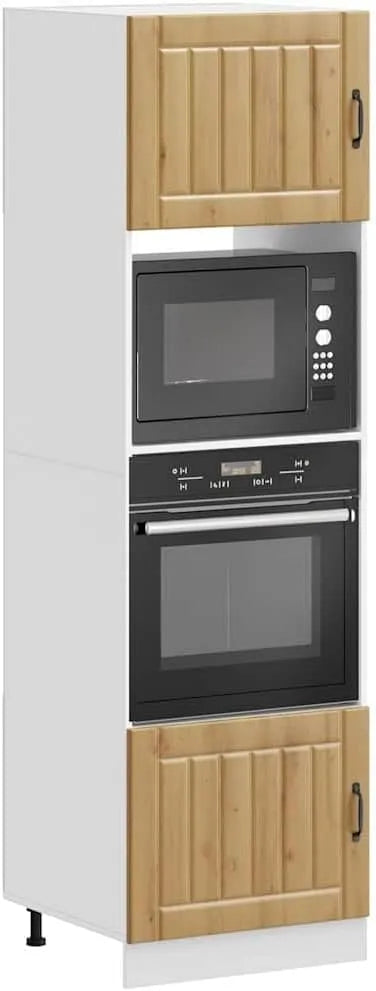Micro-ondes, 60 x 57 x 207 cm, encastrable, Lucca Artisan Lot de 2 armoires encastrées pour cuisinière, en chêne artisanal, avec pieds réglables