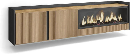 Meuble TV, 80 pouces, 212x50x35 cm, noir, Cheminée électrique XXL