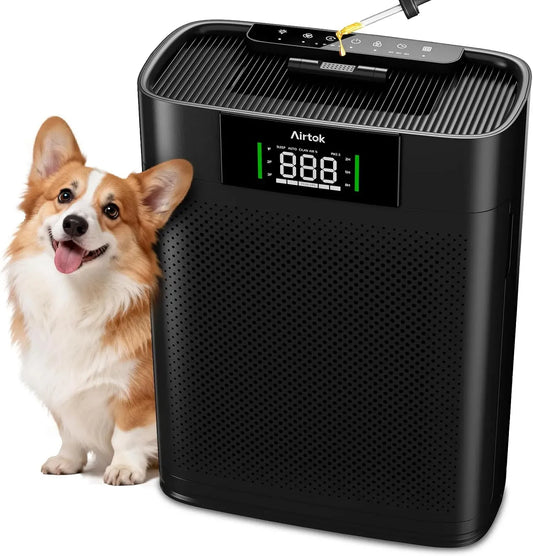 Purificateur d'air, AIRTOK PM 2, Jusqu'à 1300 Ft², Air Purifier HEPA avec Contrôle de la qualité de l'air, Mode sommeil HEPA