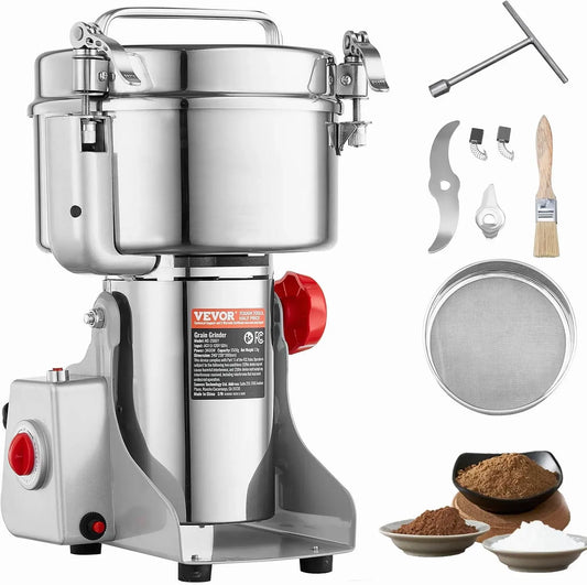 VEVOR Moulin, 3400 W, 2500 g, professionnel, acier inoxydable, pour Moudre Rapidement Céréales Épices Herbes Cafés