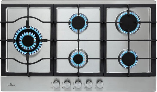 Klarstein Cuisinière avec four, 5 foyers, 11100 W, encastrable, acier inoxydable, Klarstein Tables de Cuisson à Gaz, Plaque de Cuisson