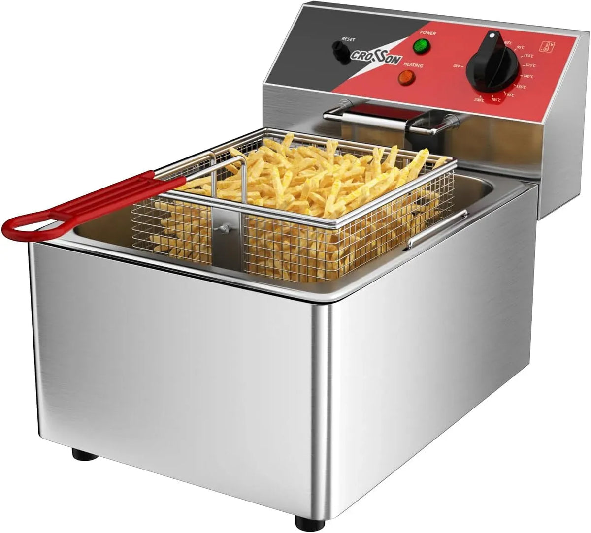 friteuses de comptoir commerciales légères, panier et couvercle en treillis métallique solide, Friteuse électrique CROSSON 6L avec réservoir d'huile