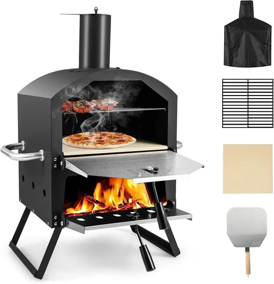 Four électrique à pizza, GOPLUS, extérieur, IP65, compact, acier inoxydable, Pelle à Pizza, Pierre à Pizza
