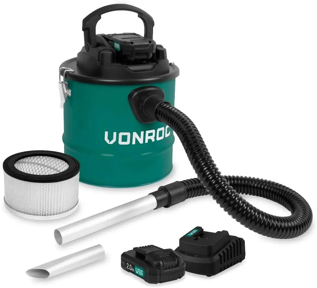 Aspirateur, 12 L, 20 V, VONROC 2.0Ah, grand réservoir, 2 Batteries et Chargeur Rapide Inclus, Filtre HEPA