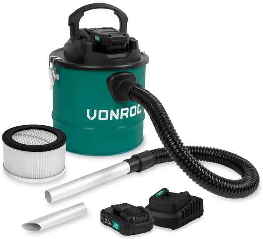 Aspirateur, 12 L, 20 V, VONROC 2.0Ah, grand réservoir, 2 Batteries et Chargeur Rapide Inclus, Filtre HEPA