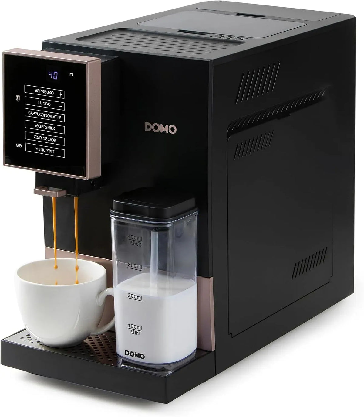 Machine à expresso, DOMO DO743K, tactile, dimensions personnalisables, 1 touche bean to cup, 19 bars, Cappuccino