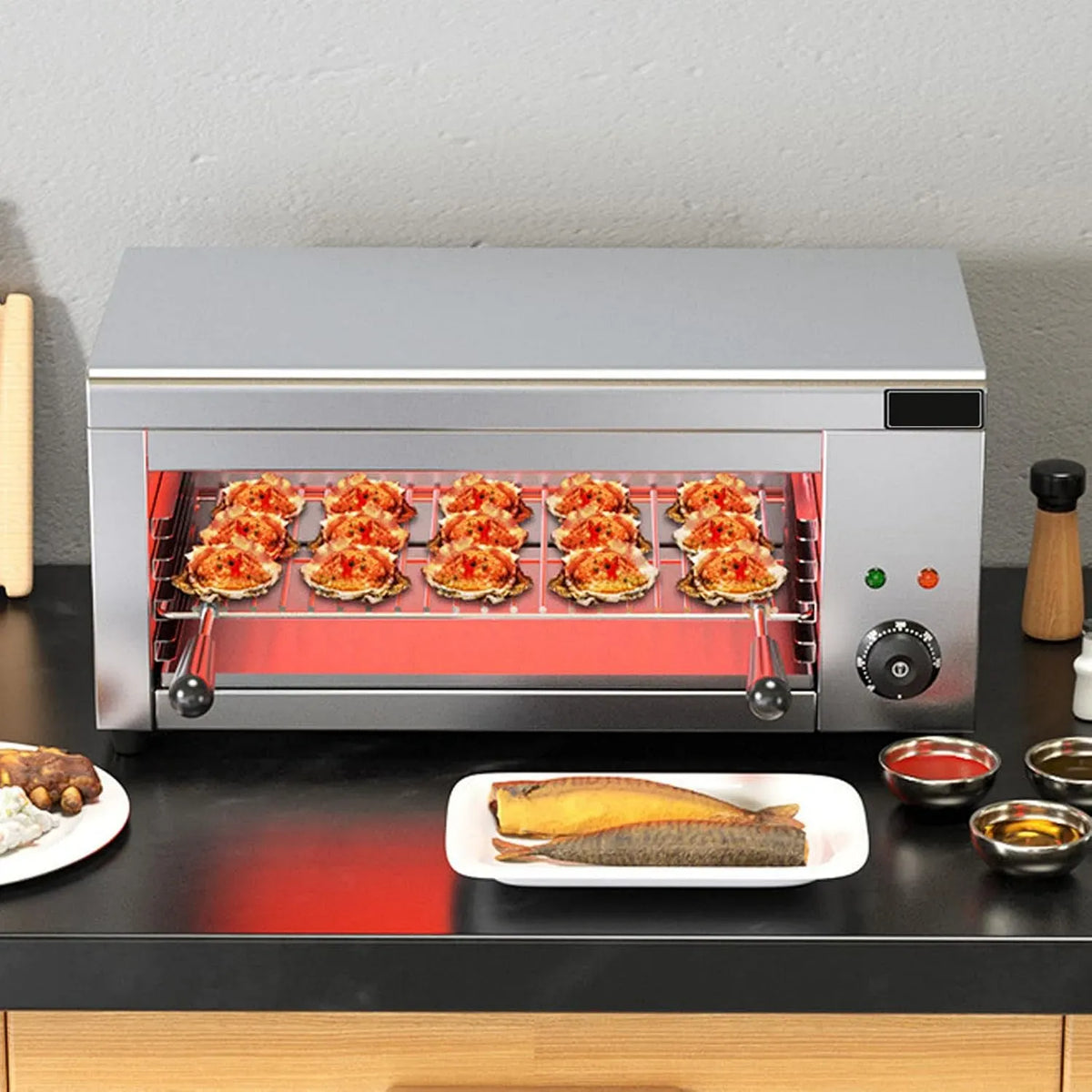 Gadgets et appareils de Cuisine, pour Viande de Steak, Gril BBQ électrique extérieur 2000W, 50-300℃ et 4 hauteurs, bac à Huile Amovible et 2 Plateaux