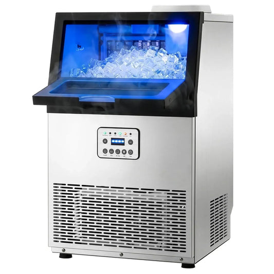 Machine à glaçons, LEADZM 32kg/24h, professionnel, restaurant, acier inoxydable, Idéale pour Bar, 32 Glaçons par Cycle, Capacité de Stockage 6,8 kg