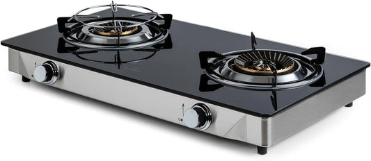 Klarstein Plaque de cuisson à gaz, 2 foyers, portable, acier inoxydable, table de cuisson à gaz, a Cuisine Inox, 7 kW