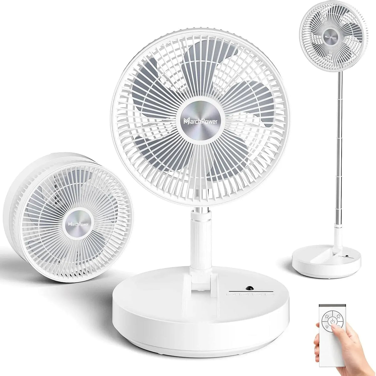 Ventilateur 7200mAh, minuteur, silencieux, blanc, 4 vitesses