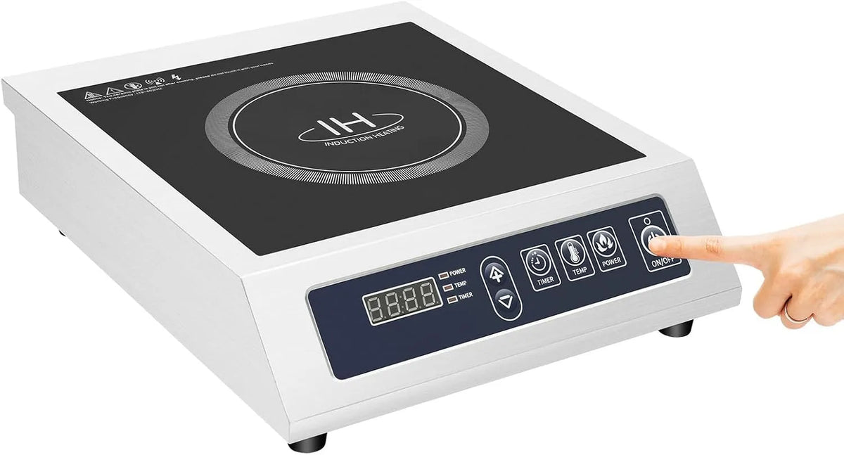 Plaque à induction, 3500 W, table de cuisson à induction, minuteur, professionnel, argenté, 11 niveaux de puissance, Minuterie 24 h, bleu