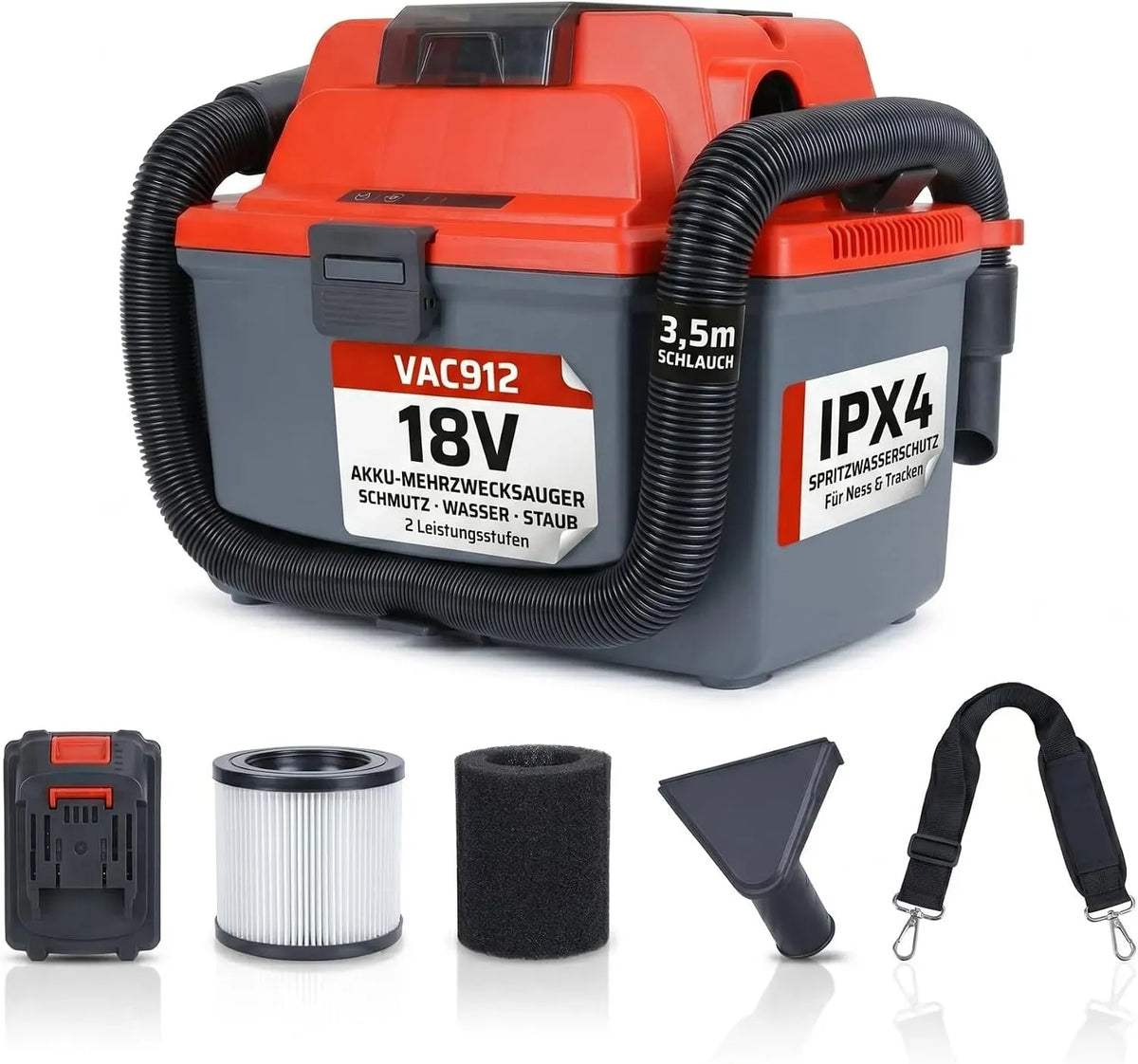 Makita VAC912 Aspirateur, 16 L, 18 V, compatible avec les batteries 18 V LXT, tuyau de 3,5 m, filtre HEPA