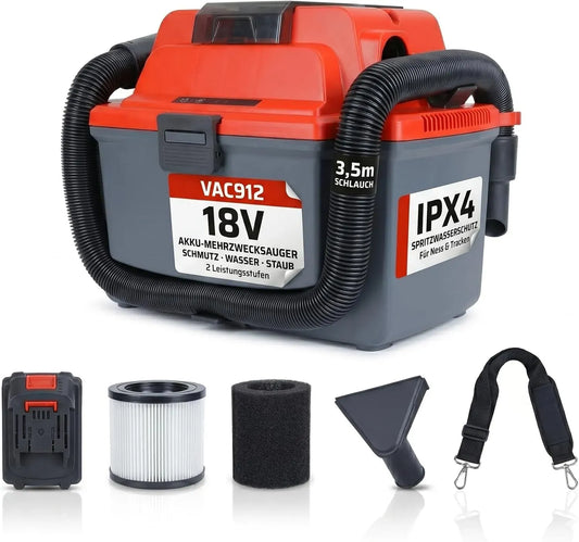 Makita VAC912 Aspirateur, 16 L, 18 V, compatible avec les batteries 18 V LXT, tuyau de 3,5 m, filtre HEPA