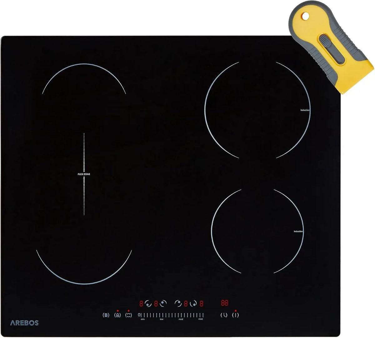 Plaque à induction, 59 cm, 7200 W, table de cuisson à induction, zone flexible, Boost, tactile, verrouillage, minuteur, autonome, 4 plaques Flexzone