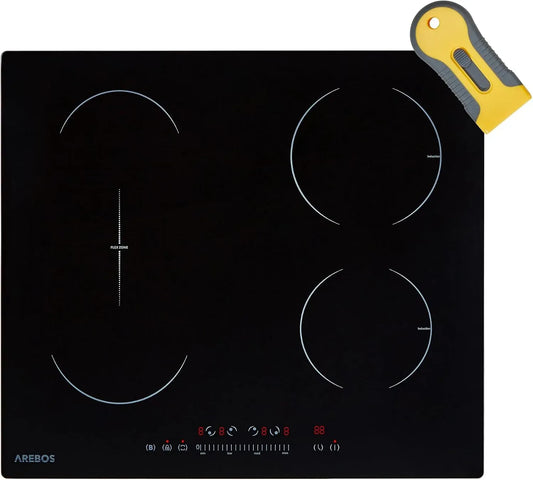 Plaque à induction, 59 cm, 7200 W, table de cuisson à induction, zone flexible, Boost, tactile, verrouillage, minuteur, autonome, 4 plaques Flexzone