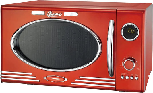 Micro-ondes, 23 L, 1000 W, gril, rouge, Melissa Four à micro-ondes rétro 16330129-1000 W - cavité 23 L - modèle avec fonction grill - rouge métallisé