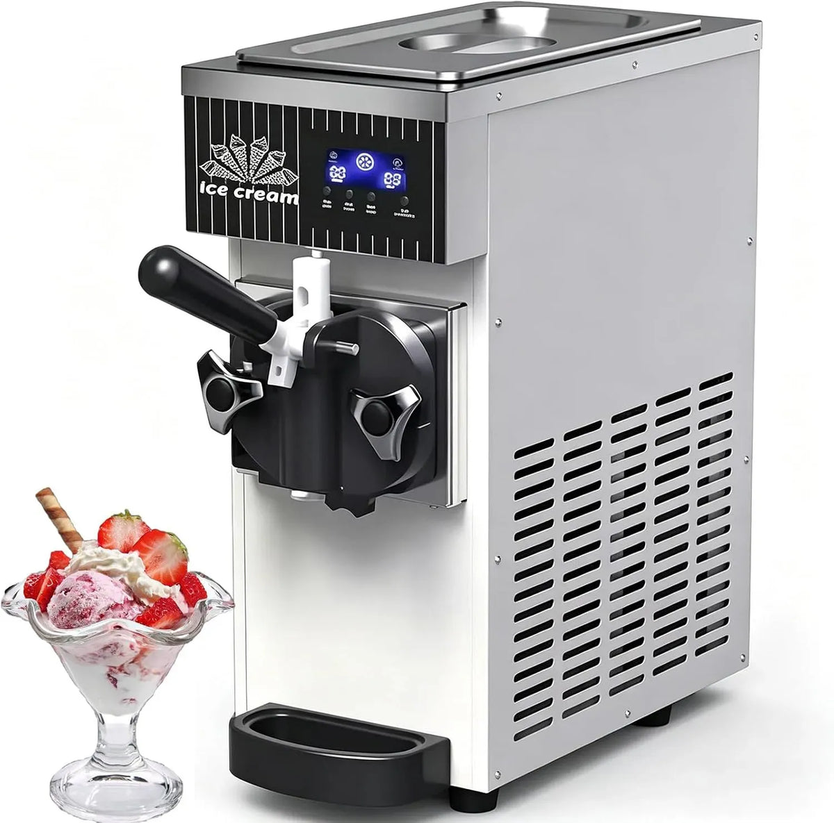 machine à glace et sorbet, 450 W, 5 L/H, décoration de salon, écran LCD, professionnel, congélation rapide, argenté, pour Salons Desserts