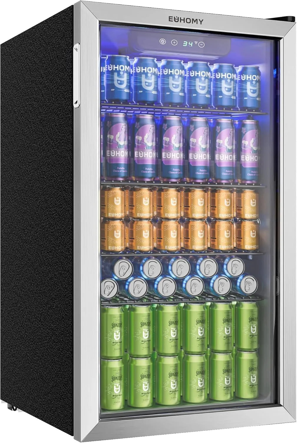 Cave à vin électrique, 90 L, verre, Mini Frigo Pour 126 Canettes, Mini Réfrigérateur Pour Bureau ou Bar Plata, EUHOMY Réfrigérateur à Boissons 90L