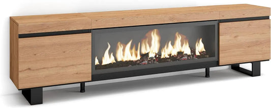 Meuble TV, 80 pouces, industriel, Cheminée électrique XXL, 210