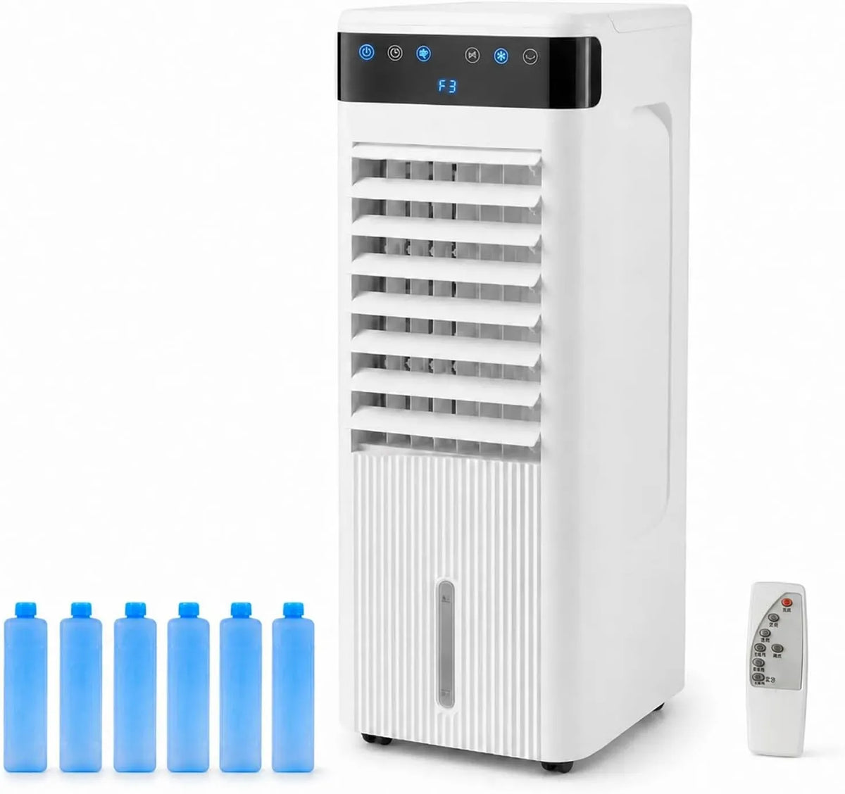 Rafraîchisseur d'air, 5 L, tactile, minuteur, 3 vitesses, oscillation, grand réservoir, Commande Tactile et Télécommande, Minuterie 12 H