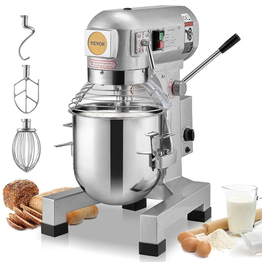 VEVOR Blender, 18,7 L, 1100 W, pâtisserie, 3 vitesses, professionnel, restaurant, acier inoxydable, Bol en Inox et 3 Accessoires de Mélange