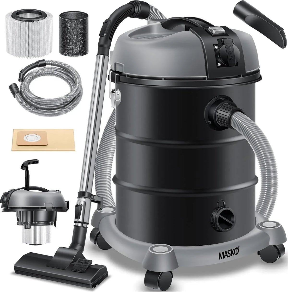 Aspirateur, 30 L, 300 W, industriel, acier inoxydable, Tuyau: 3,5 m