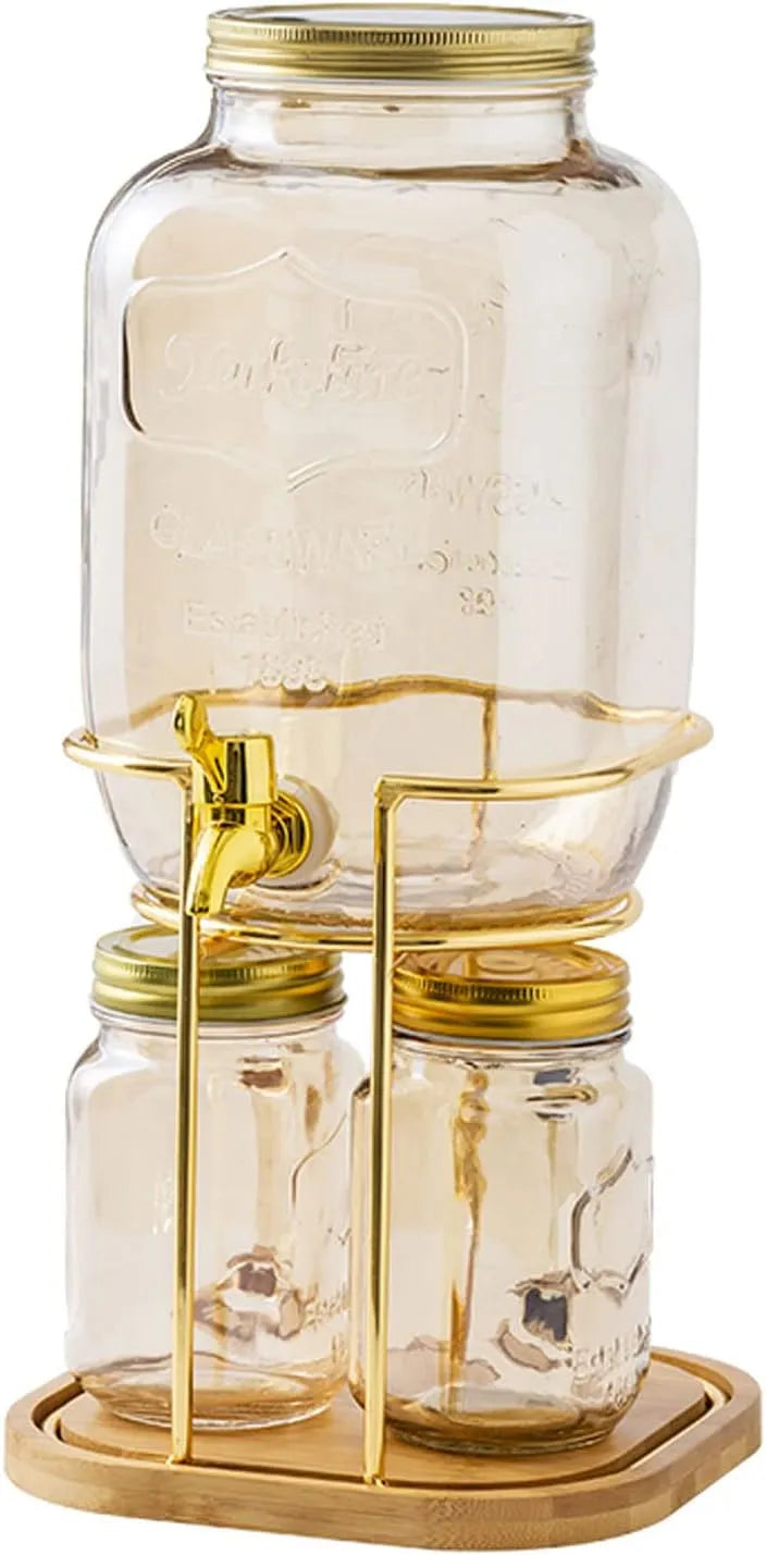 Réfrigérateur, 4 L, distributeur boissons verre avec 2 couvercles et support métal, Distributeur d'eau