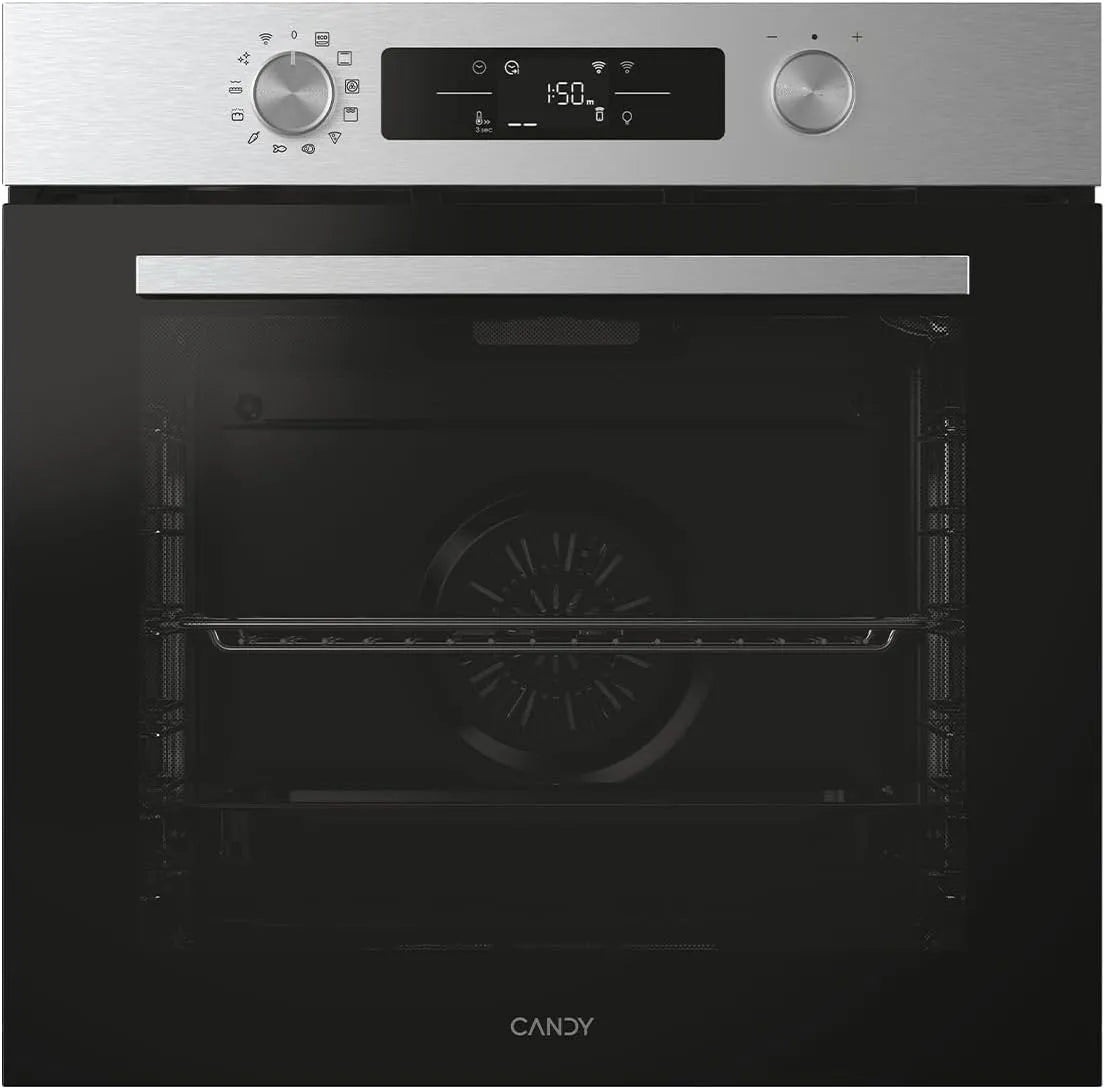 Candy Four électrique, 59, 5 x 59, 5 x 56, 8 cm, 78 L, classe énergétique E, encastrable, Wi-Fi, noir, 6 Niveaux de Cuisson, Cavité xxL, 78L, Pyrolyse